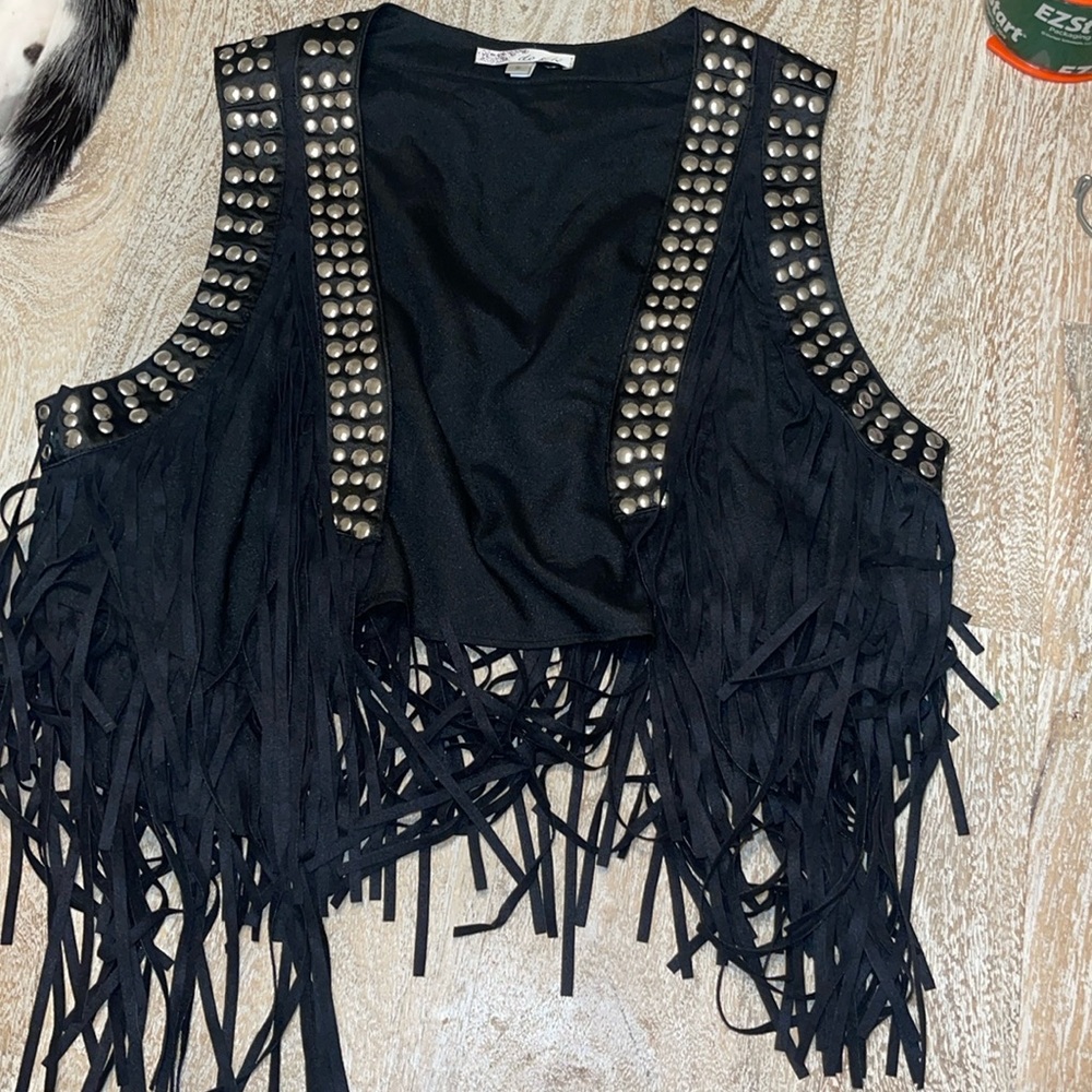 Do+Be Long Sleeveless Fringe Studded Stud Vest Small